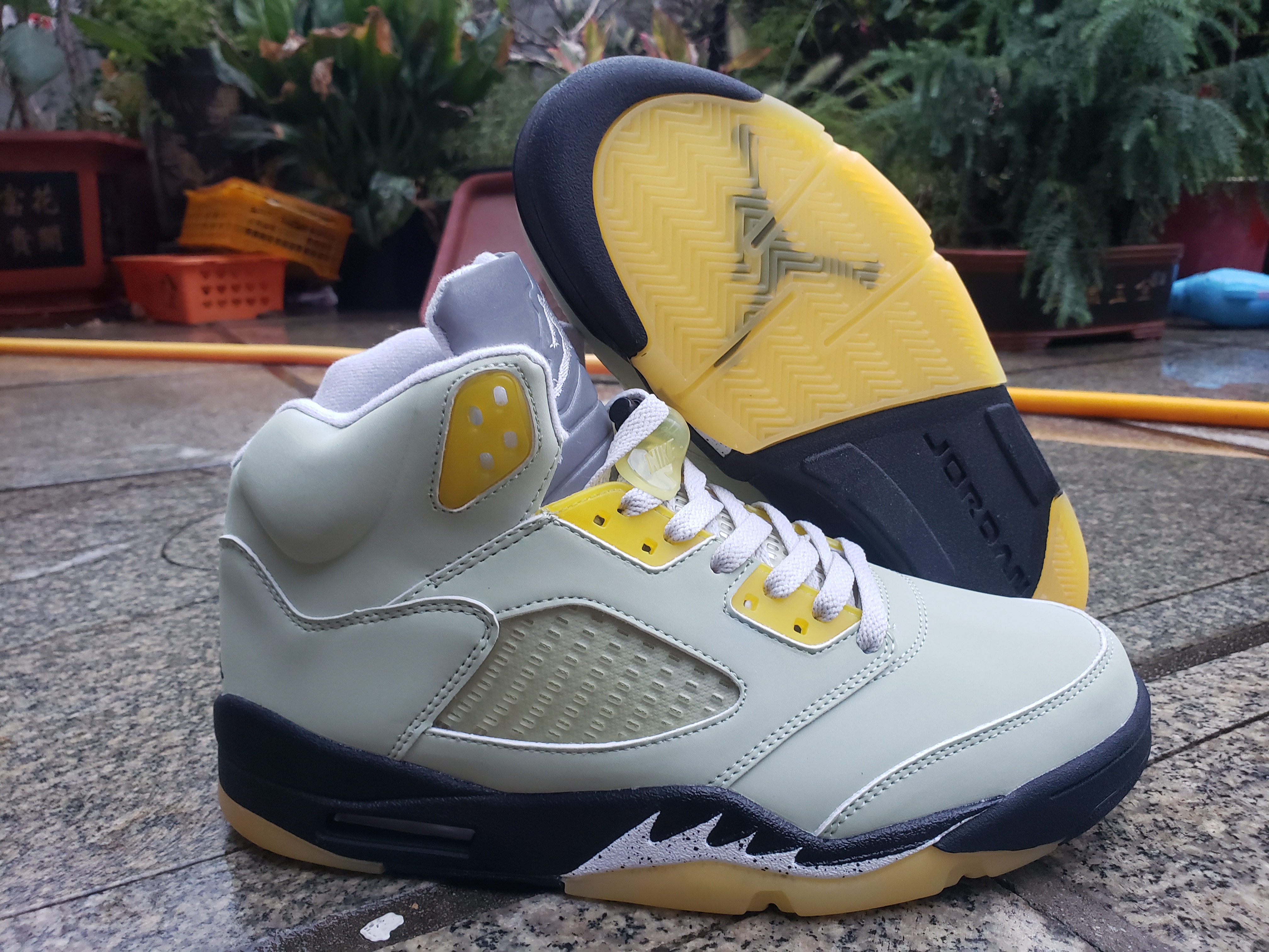 2021 Men Air Jordan 5 Grey Yellow Black Shoes